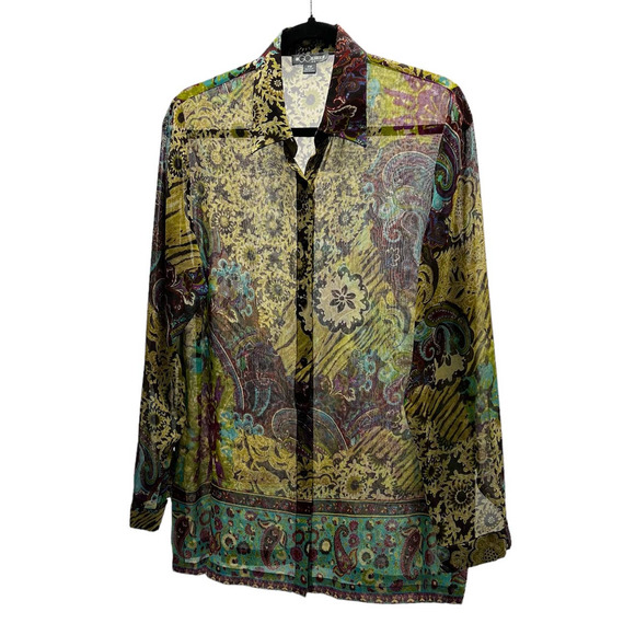 Tops - Vintage GOSilk Petite Blouse Button Front Paisley Women’s Size PM